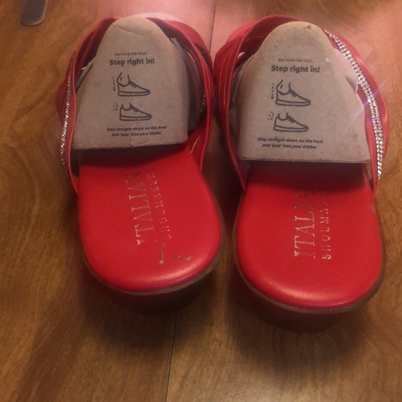 Beautiful Rhinestone Red Leather Women’s Shoes Made in Italy Size 11 - Picture 12 of 17